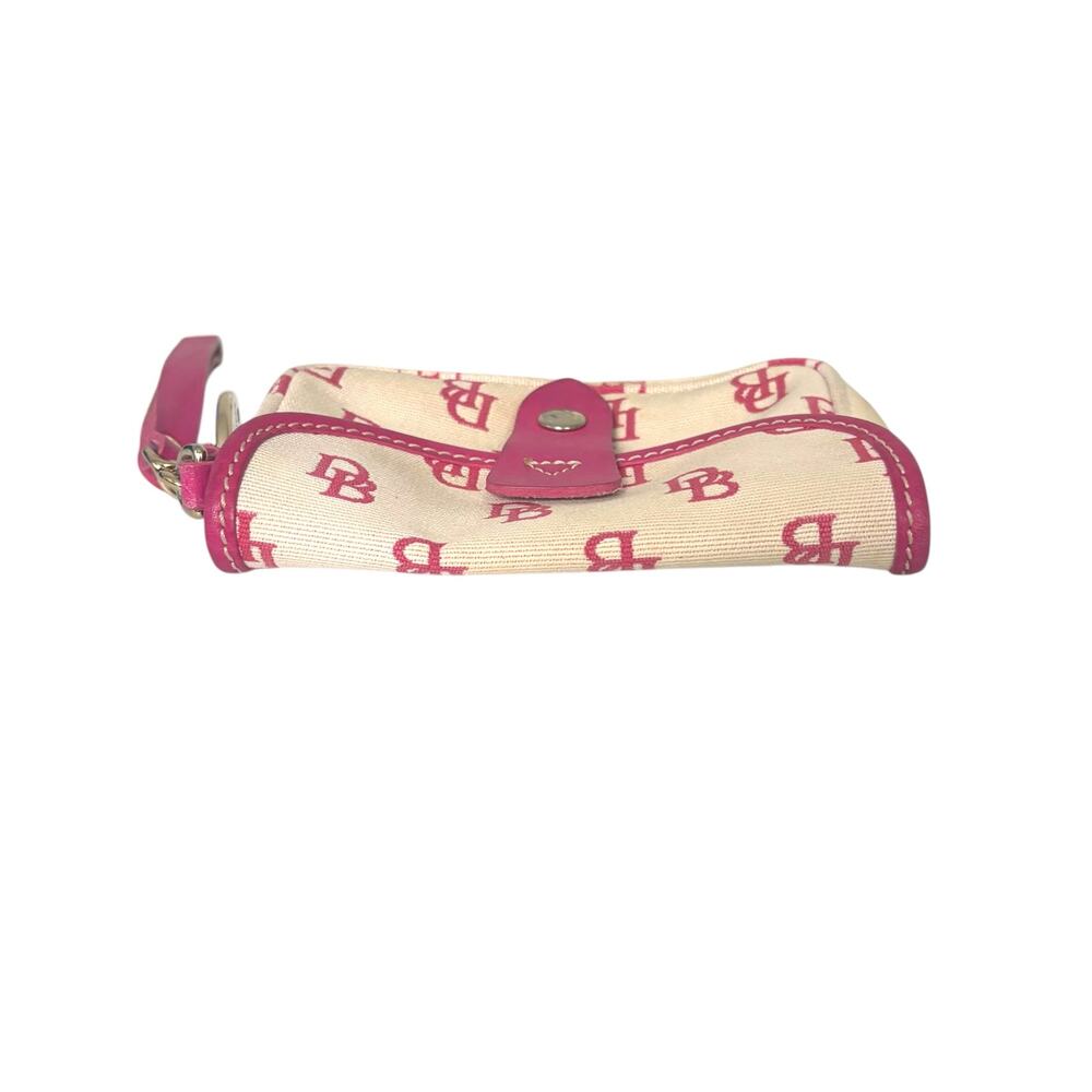 Dooney & Bourke Cream Logo Canvas Wristlet Pouch Pink Leather Trim Snap Wallet - Picture 10 of 12